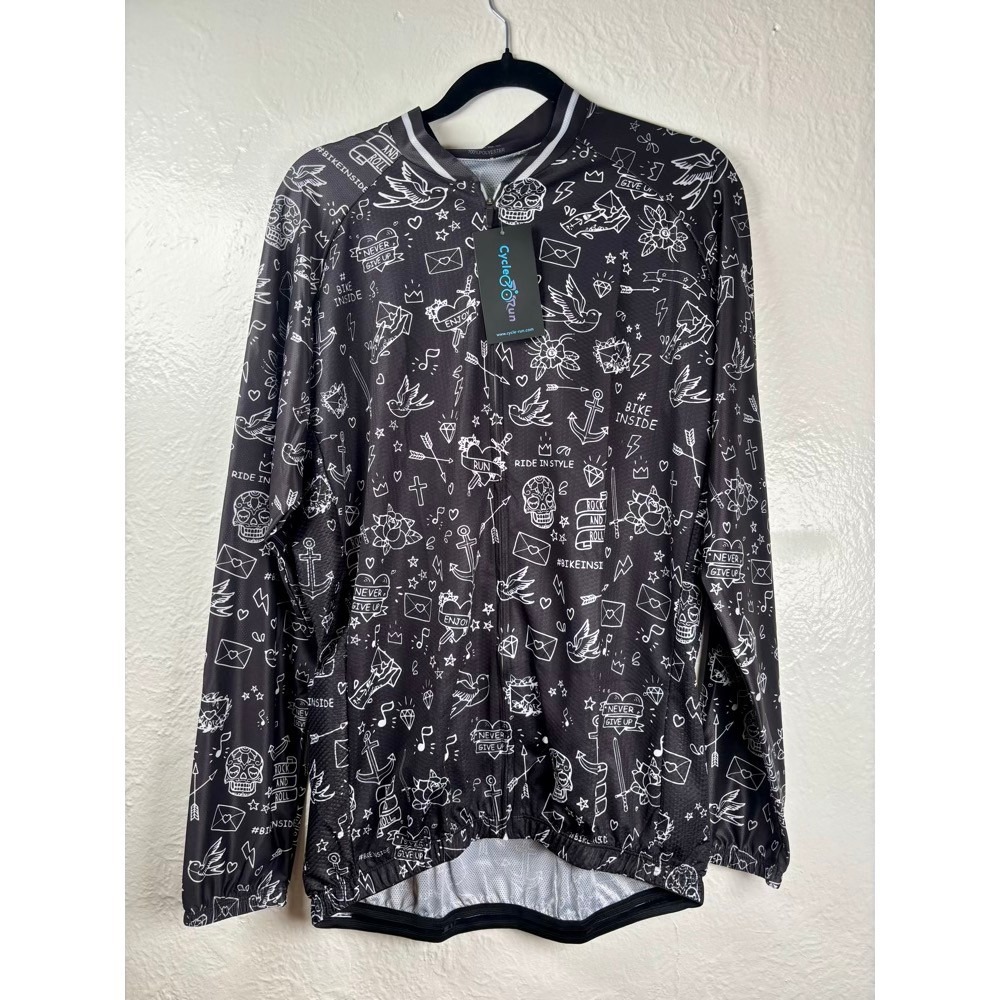 NWT Cycle Run Black Tattoo‎ Graphic Long Sleeve Cycling Jersey 3XL Full Zip